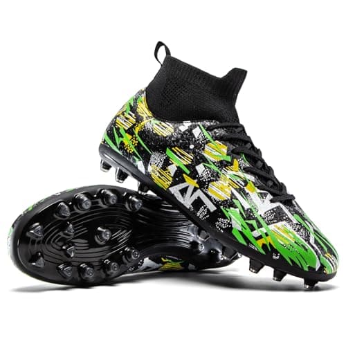 PMKZSES High-Top Soccer Cleats for Outdoor Training Matches Football Shoes Black — view 2