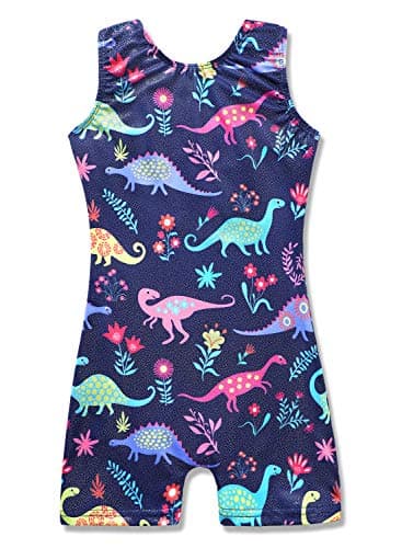 Gymnastics Leotards for Girls Unicorn Pink Purple Sparkly Swimwear Activewear (Blue Dinosaur, 120(4-5 years old))