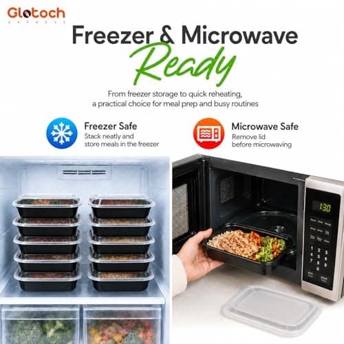 Meal Prep Containers 24oz-100 Pack (200-Piece) Reusable Food Storage Containers with Lids Microwave, Freezer, Dishwasher Safe - Leakproof & BPA Free Durable Plastic Bento Box for To Go Take Out — view 3