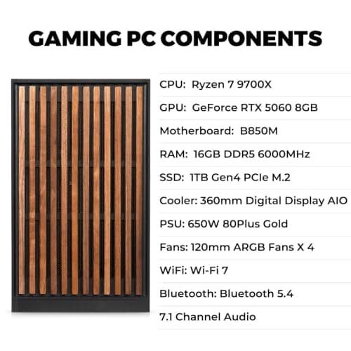 KOTIN Prebuilt Gaming PC, Ryzen 7 9700X, 16GB DDR5, RTX 5060 8GB, 1TB SSD — view 2