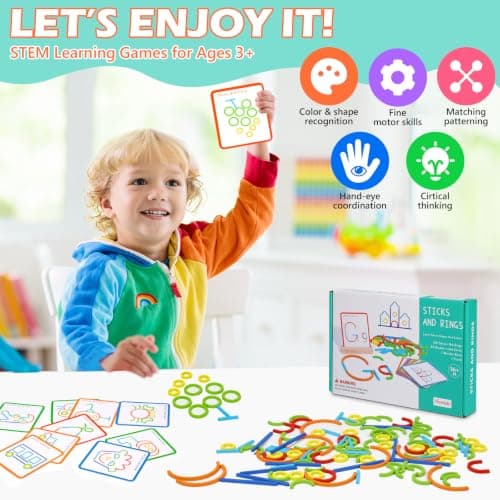 142pcs Wooden Pattern Blocks Montessori Smart Sticks Wooden Tangram Puzzles for Kids STEM Toy Activities Preschool Montessori Brain Teaser STEM Gift for 3 4 5 6 Years Old Kids Boys Girls — view 2