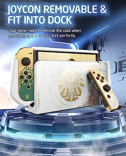 Mumba Dockable Case for Switch OLED 2021, [Blade Series] TPU Grip Protective Cover Accessories Compatible with Nintendo Switch OLED 7 Inch and Joy-Con Controller (White/Gold) — view 2
