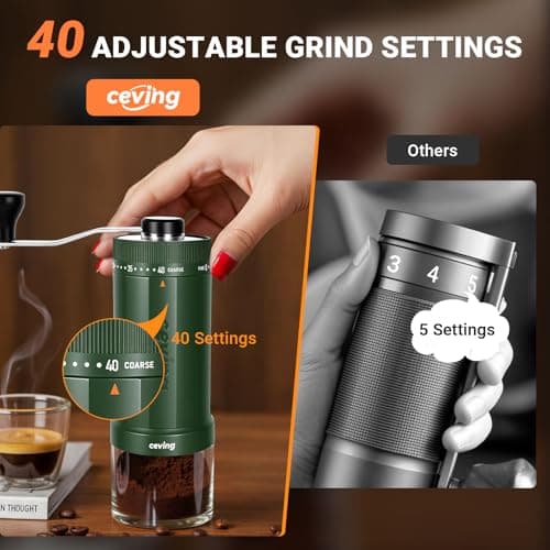 World's First 60g Large Capacity Manual Coffee Grinder, Portable Hand Coffee Bean Mill with 40 Adjustable Settings, Stainless Steel Burr Grinder for Pour Over, Camping, Travel, Gift (Forest Green)