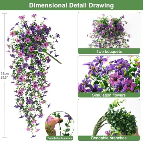 INQCMY Artificial Fake Hanging Flowers Plants for Outdoor Summer Decoration,2 PCS Faux Silk Daisy with Eucalyptus Leaves,UV Resistant Look Real for Outside Home Planter Porch Patio Balcony Yard Decor