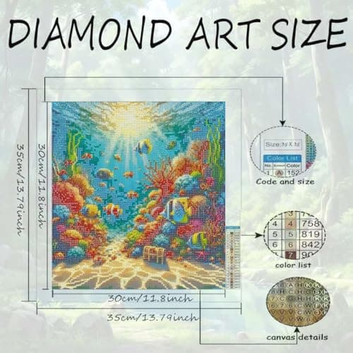 Fish Diamond Art Kits for Adults,5D Sea Coral Reef Landscape Diamond Painting Kits for Adults Beginner,DIY Full Drill Diamond Dot Painting Gem Art Kits for Adult,Home Wall Decor 13.79 X 13.79Inch — view 5