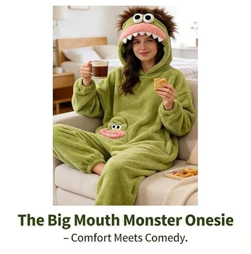 Big Mouth Monster Onesie,Cozy Home Loungewear,Soft Fabric,Long (Purple,X-Large) — view 2