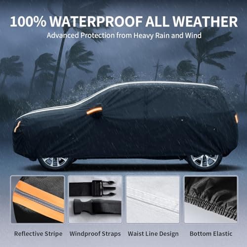 Multi-Layer Car Cover Custom Fit for Honda CR-V (1995-2026), 100% Waterproof All Weather for Automobiles, Gift with Towel, Heavy Duty Car Covers for Rain Sun UV Protection with Door Zipper. — view 2
