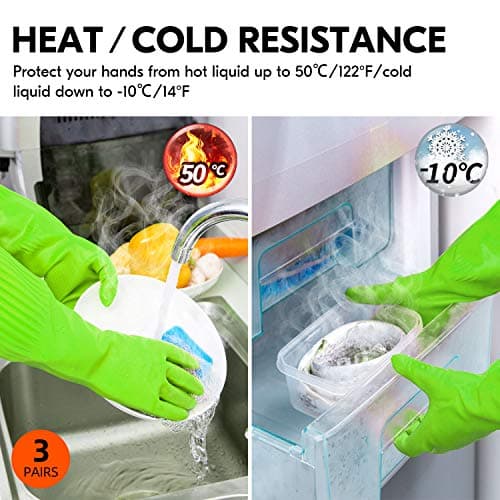 Vgo 3Pairs Dishwashing Gloves, Reusable Household Gloves, Kitchen/Cleaning (Size M, Green, RB2143) … — view 4