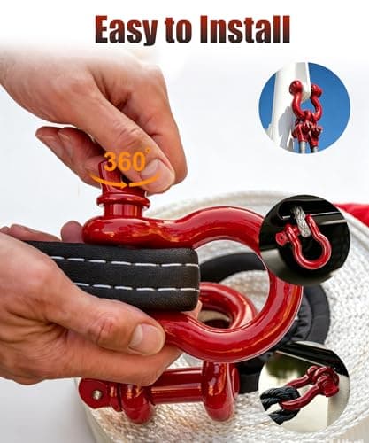 Krytonel 2 Pack Red D Ring Recovery Shackles 1/2" with 9/16" Screw Pin, 26,400 lbs Break Strength Heavy Duty Tow Shackles for Winch, Off Road Jeep, Truck, SUV, ATV, UTV — view 5