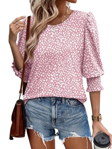 XIEERDUO Summer Tops for Women Trendy 3/4 Sleeve Womens Long Sleeve Shirts Dressy Blouses Vacation Outfits Women's Fashion Clothing Resort Wear 2026 L — view 2