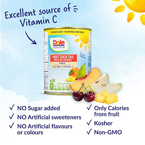 Dole Canned Fruit, Fruit Cocktail with Cherries in Water, Non-GMO, No Sugar Added, & No Artificial Sweeteners, 540 ml, 12 Count — view 3