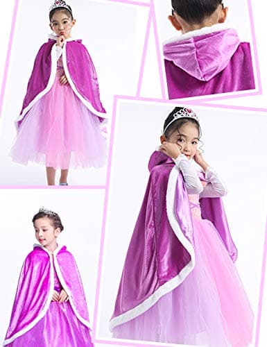 Party Chili Princess Cape Costume Cloak for Girls 3-12 Years, Purple, 6-7 Years