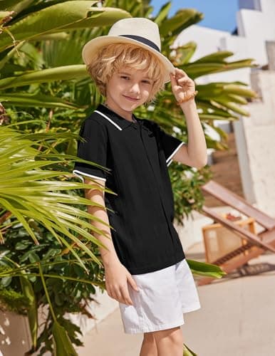 Arshiner Boys Button Down Shirt Short Sleeve Knit Shirt Summer Vintage Fashion Casual Beach Shirts for Kids 3-14 Years Black — view 4