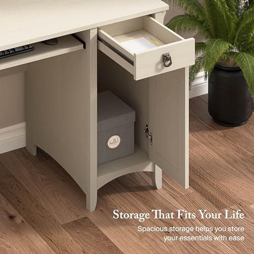 Bush Home Salinas Small Computer Desk with Hutch in Antique White — view 4