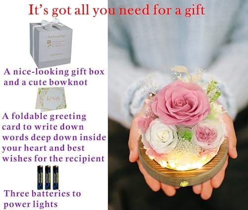 Valley of Rain & Forest Long-Lasting Real Flowers, Unique Floral Gift for You to Send Love for All Occasions, for Indoor Decoration (Pink Rose, White Rose) — view 3