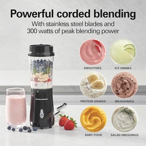 Hamilton Beach Personal Blender for Shakes and Smoothies with 14 Oz Travel Cup and Lid, Black (51101BC) — view 2