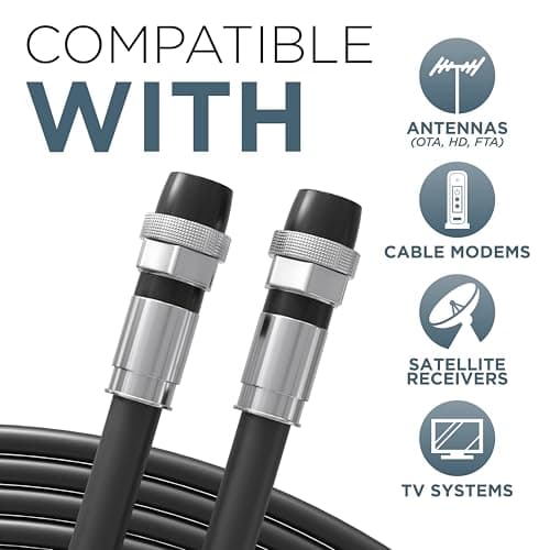 THE CIMPLE CO 125' Feet, Black RG6 Coaxial Cable with Rubber booted - Weather Proof Indoor/Outdoor Rated Connectors, F81 / RF, Digital Coax for CATV, Antenna, Internet, Satellite, and More — view 2