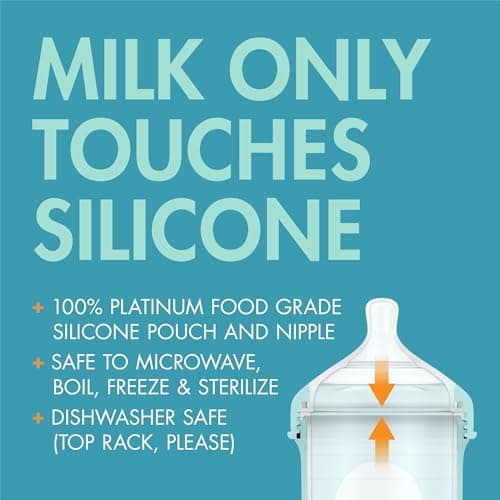 Boon Nursh Bottles - Silicone Baby Bottles Help Ease Colic Symptoms - Formula and Breast Milk Only Touch Food-Grade Silicone - Medium Flow - 8 Oz - Blue — view 3