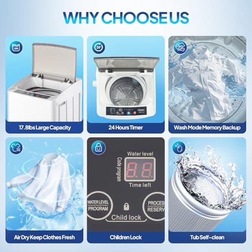 ROVSUN 17.8LBS Portable Washing Machine, Full-Automatic Electric Laundry Machine with Stainless Steel Drum, Compact Washer and Spin Dryer Combo with Drain Pump for Apartment, Dorm, Home — view 4