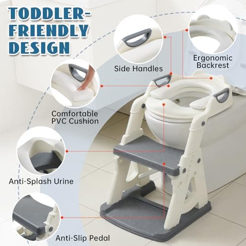 Potty Training Toilet Seat, Stable Potty Training Seat with Step, 2-in-1 Toddler Toilet Seat with Steps for Kids Boys Girls Toddler Potty with Ladder Splash Guard Non-Slip — view 3