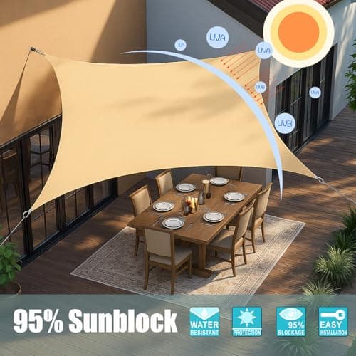 Insun 95% Sunscreen Anti UV Water Resistance Oxford Cloth Rectangle Sun Shade Sail Awning Shade for Outdoor Garden Patio Party Grey 6.5'x10' — view 3