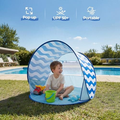 Apojungle Baby Beach Tent for Kids: Navy Blue Pop Up Sun Shelter Canopy- UV Protection Beach Shade Outdoor - Travel Beach Umbrella for Toddlers Camping Play — view 4