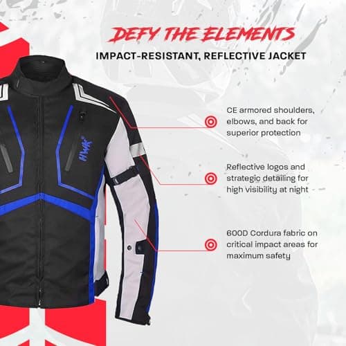 HWK Motorcycle Jacket for Men and Women Scorpion with Cordura Fabric for Enduro Motorbike Riding and Armor Foam Padding for Impact Protection, Dual Sport Motorcycle Jacket - Blue, X-Large — view 2