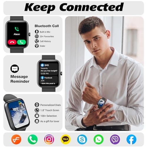 Smart Watch for Men Women with Bluetooth Call, Alexa Built-in, Heart Rate & Sleep Monitor, 1.83" DIY Dial Fitness Watch with 100+ Sport Modes, IP68 Waterproof, Compatible with Android iOS