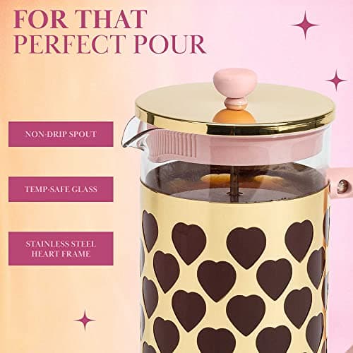 Paris Hilton French Press Coffee Maker With Heart Shaped Measuring Scoop, 2-Piece Set, 8-Cup or 34-Ounce, Pink — view 4