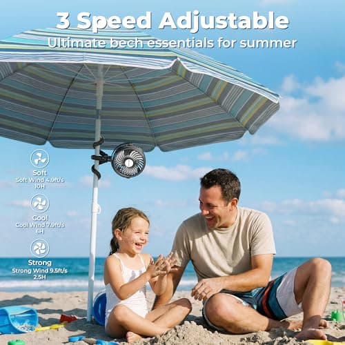 AMACOOL Battery Operated Stroller Fan, Baby Travel Essentials for Beach Disney, Newborn Boy & Girl Showers Gifts Registry Search, Rechargeable Clip On Fan for Car Seat Wagon Crib Bike Treadmill — view 2