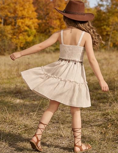 Arshiner Toddler Spaghetti Strap Dress Girls Beige Dress Toddler Summer Dresses Kids Beach Boho Sundresses 4t — view 5