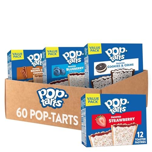 Pop-Tarts Toaster Pastries, Breakfast Foods, Kids Snacks, Value Pack, 4-Flavor Variety Pack (5 Boxes, 60 Pop-Tarts)