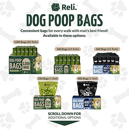 Reli. Biodegradable Dog Poop Bags w/Holder (1200 Count - 80 Rolls Bulk) | Leash Clip Dispenser | 9x13" Large Dog Bags for Poop | Green Eco-Friendly Oxobiodegradable Waste Disposal Refills (Unscented) — view 6
