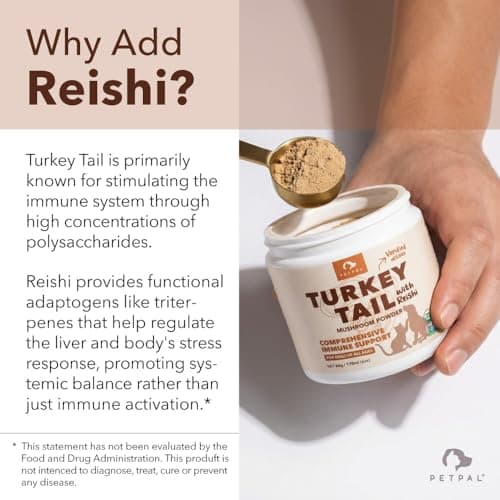 Petpal Turkey Tail Powder with Reishi | Pure Mushroom Powders with Beta Glucans | Lumps, Warts, Bumps | Superfood Topper | Organic | 60g — view 5