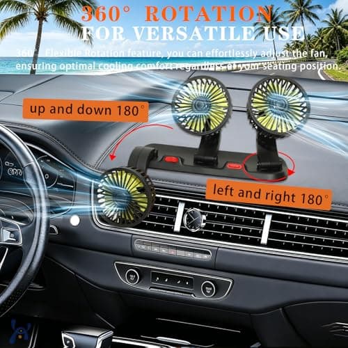 Portable 3 Head Car Cooling Fan 12V-360 Rotation,2 Speeds,for Car Dashboard, Powerful Cooling Solution for Sedan/SUV/RV/Truck/Van Vehicles,Cigarette Lighter Powered (3 Head-12v)