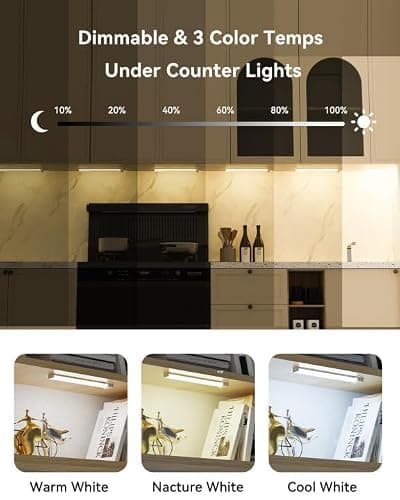 Rihvy Under Cabinet Lights 8 Inch 3-Pack, Rechargeable Battery Operated Motion Sensor Light Indoor, Dimmable Closet Lights, Wireless Under Counter Lights for Kitchen, Stairs — view 4