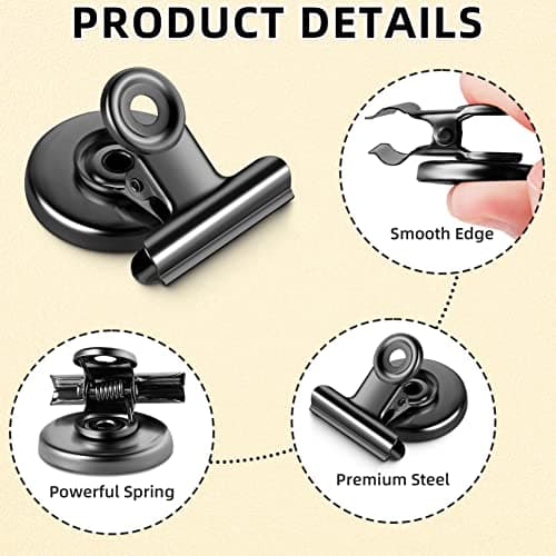 Grtard 6 Pack Magnetic Clips Heavy Duty, Magnet Clips for Fridge, Refrigerator Magnets, Strong Magnetic Clip,Scratch Free Magnets with Clip for Refrigerator, Whiteboard, Classroom, Locker(Black) — view 3