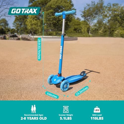 Gotrax KS1 Kids Kick Scooter, LED Lighted Wheels and 3 Adjustable Height Handlebars, Lean-to-Steer & Widen Anti-Slip Deck, 3 Wheel Scooter for Boys & Girls Ages 2-8 and up to 100 Lbs (Blue) — view 6