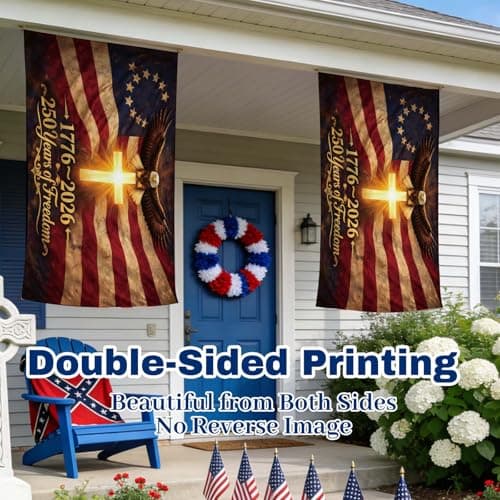 250 Anniversary USA Flag, Double Sided Waterproof Patriotic Eagle Cross Flag 1776-2026, Christian Outdoor Yard Decor (3x5ft) — view 4