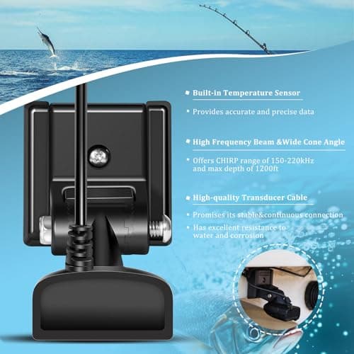 710274-1 XNT 9 HW T Transom Transducer Fit for Helix 5/7/8/9/10/12 with Dual Spectrum Chirp Sonar丨3-Pin End丨20-ft Cable 丨Built-in Temperature Sensor — view 4