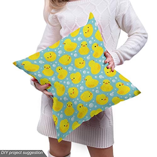 Lunarable Cartoon Fabric by The Yard, Happy Rubber Duck and Bubbles Pattern Theme Art, Decorative Fabric for Upholstery and Home Accents, 3 Yards, Yellow Aqua — view 4