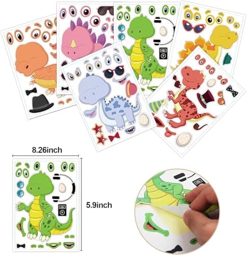 24 Pieces Make Your Own Dinosaur Stickers Make A Face Stickers for Kids Toddlers with Dinosaur System DIY Craft Sticker Kids Party Favor Supplies Crafts