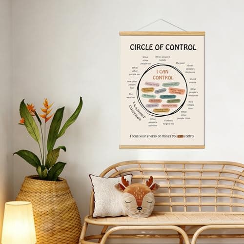 BAEMEFLE Boho Circle of Control Framed Inspirational Canvas Print, Positive Mindset Wall Decor for Therapist Counselor Office Homeschool Calm Down Corner 16x12 Inch (CIRCLE OF CONTROL, 16"L x 12"W, Framed)