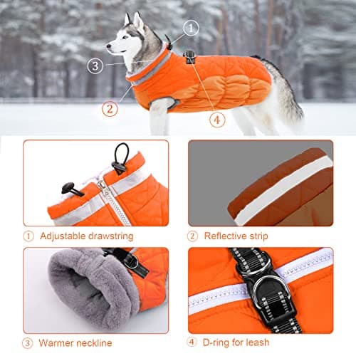 Lelepet Dog Coat Warm Dog Winter Coat Waterproof Dogs Jacket with Harness Built in Reflective Pet Fleece Vest Zip-Up Cold Weather Coats for Large Dogs Turtleneck Windproof Coats Boxer Blaze Orange XL — view 2