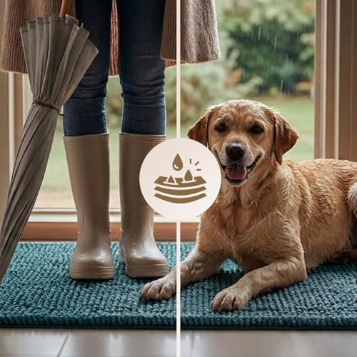 EHEYCIGA Super Absorbent Dog Door Mat for Muddy Paws 30x20 Inch Indoor, Front Doormat Outside Entrance, Quick Dry Chenille Washable Dog Crate Bed, Non-Slip Pet Rug Mud Mat Outdoor Entryway, Green — view 3