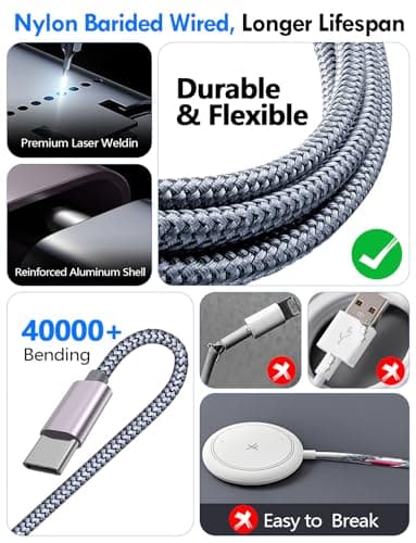 2Pack Multi Charging Cable Cord for Travel Essentials,Apple Watch Charger,iPhone Charger,[3-in-2] Type C/L Cable Portable Designed for iWatch,iPhone 17-8,Galaxy S26-21,Xbox Series X&S,iPad-4FT — view 4