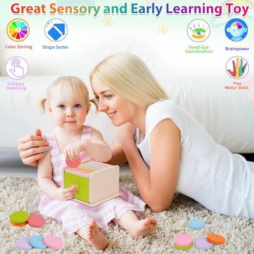 FCSONU Toddlers Montessori Coin Box Toys for 1 2 3 Year Old, Wooden Baby Toys for Toddlers 1-3, Color Sorting & Stacking Sensory Toys for Ages 2-4 Kids, Easter Birthday for Boys Girls — view 3