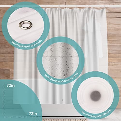 BigFoot Clear Shower Curtain - 72x72 Odorless Plastic with Magnets, Washable Long Bathroom Curtain - Premium PEVA Waterproof Bath Curtain, Rust-Proof Bathroom Essentials — view 2