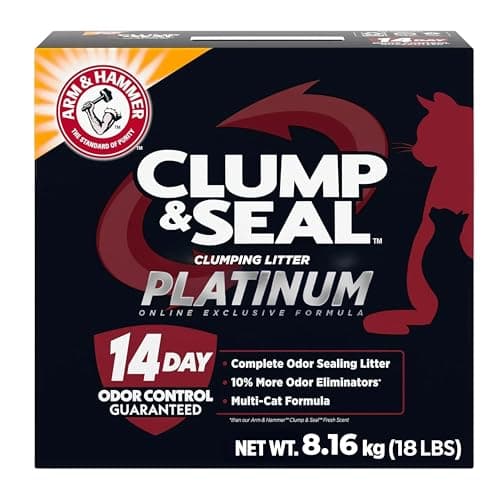 ARM & HAMMER Platinum Cat Litter Clump & Seal Complete Odour Sealing with 14 Days of Odour Control Multi-Cat, Hard Clumping Clay, 99.99% Dust Free 8.16kg (Pack of 1)
