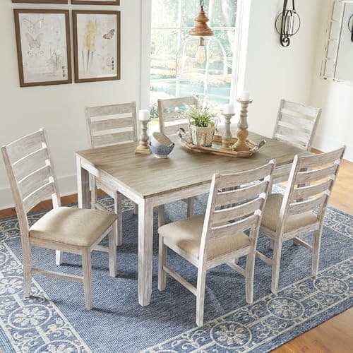 Signature Design by Ashley Skempton Cottage Dining 7 Piece Set – Rectangular Table & 6 Upholstered Chairs | Coastal Chic Meets Farmhouse, Whitewash — view 9